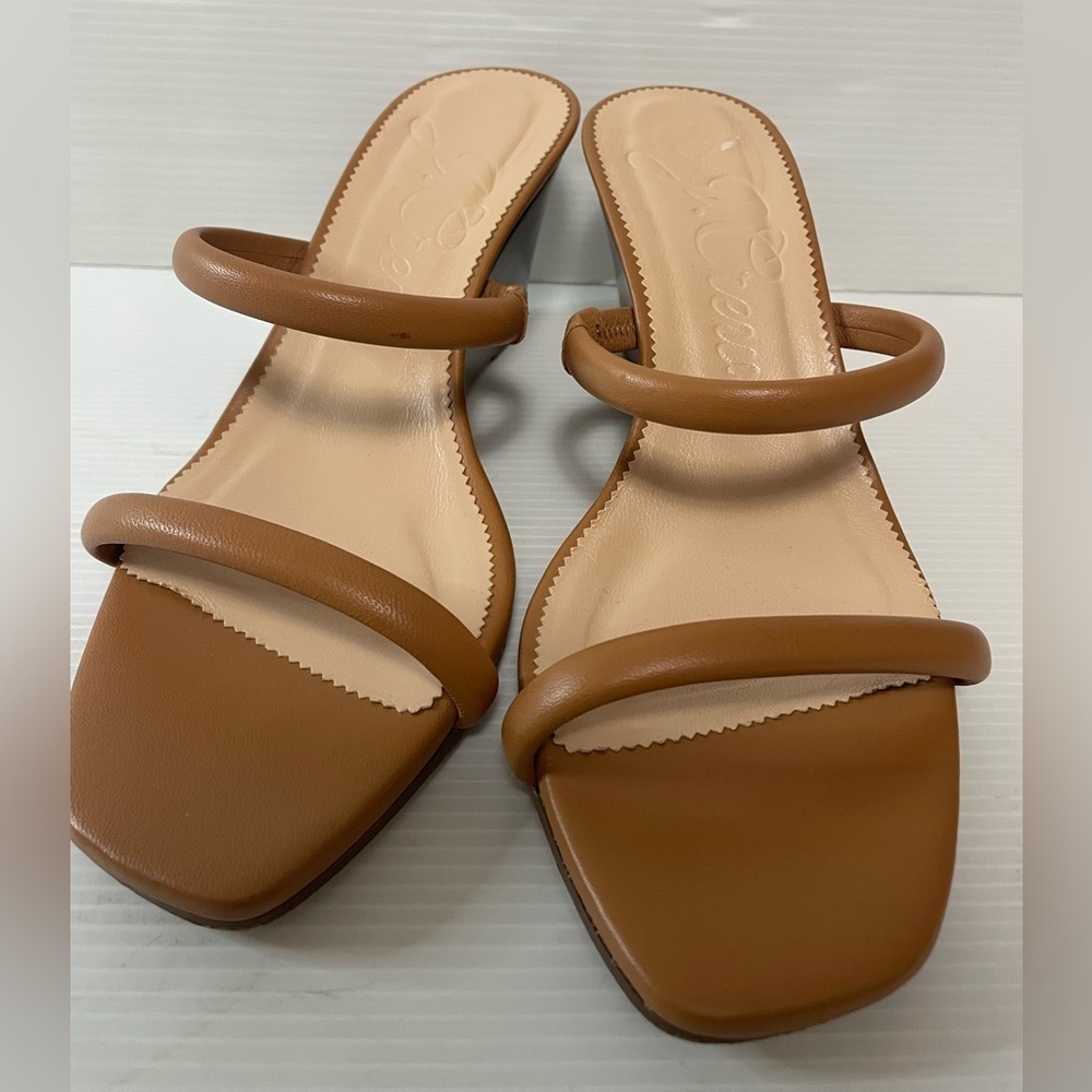 J.Crew Double-strap stacked wedges in leather Rich oak color Size 8
